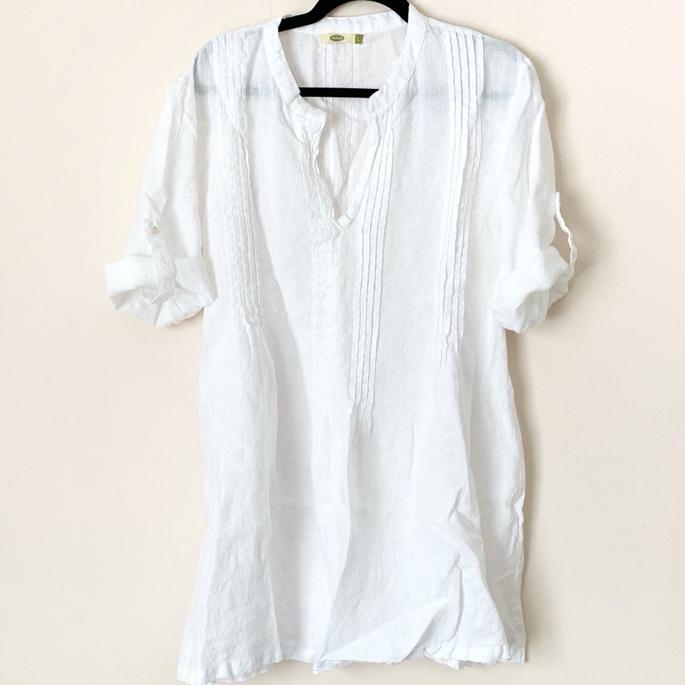 Dolma white linen pintuck coverup dress
